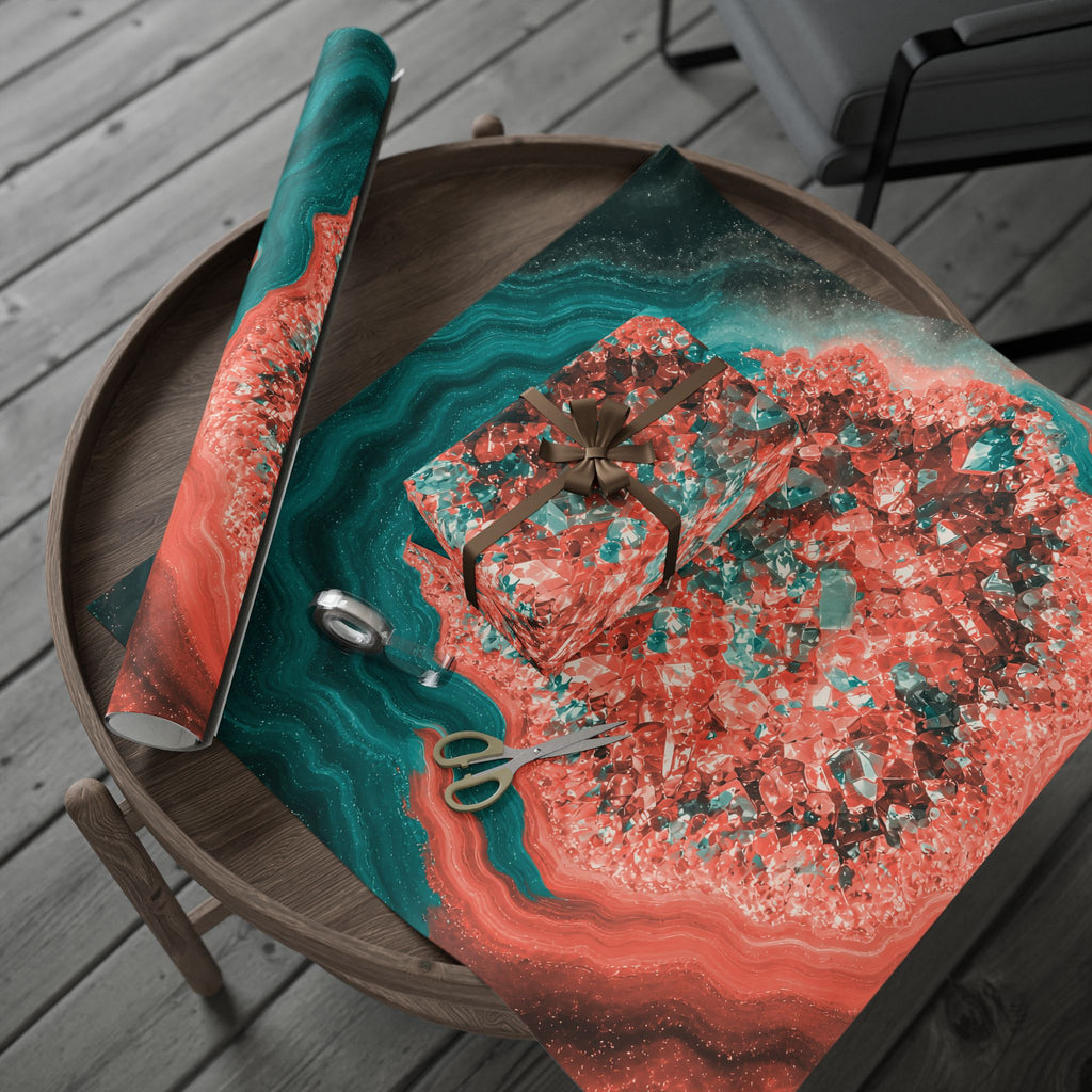 Geode Core - Coral Teal Wrapping Paper