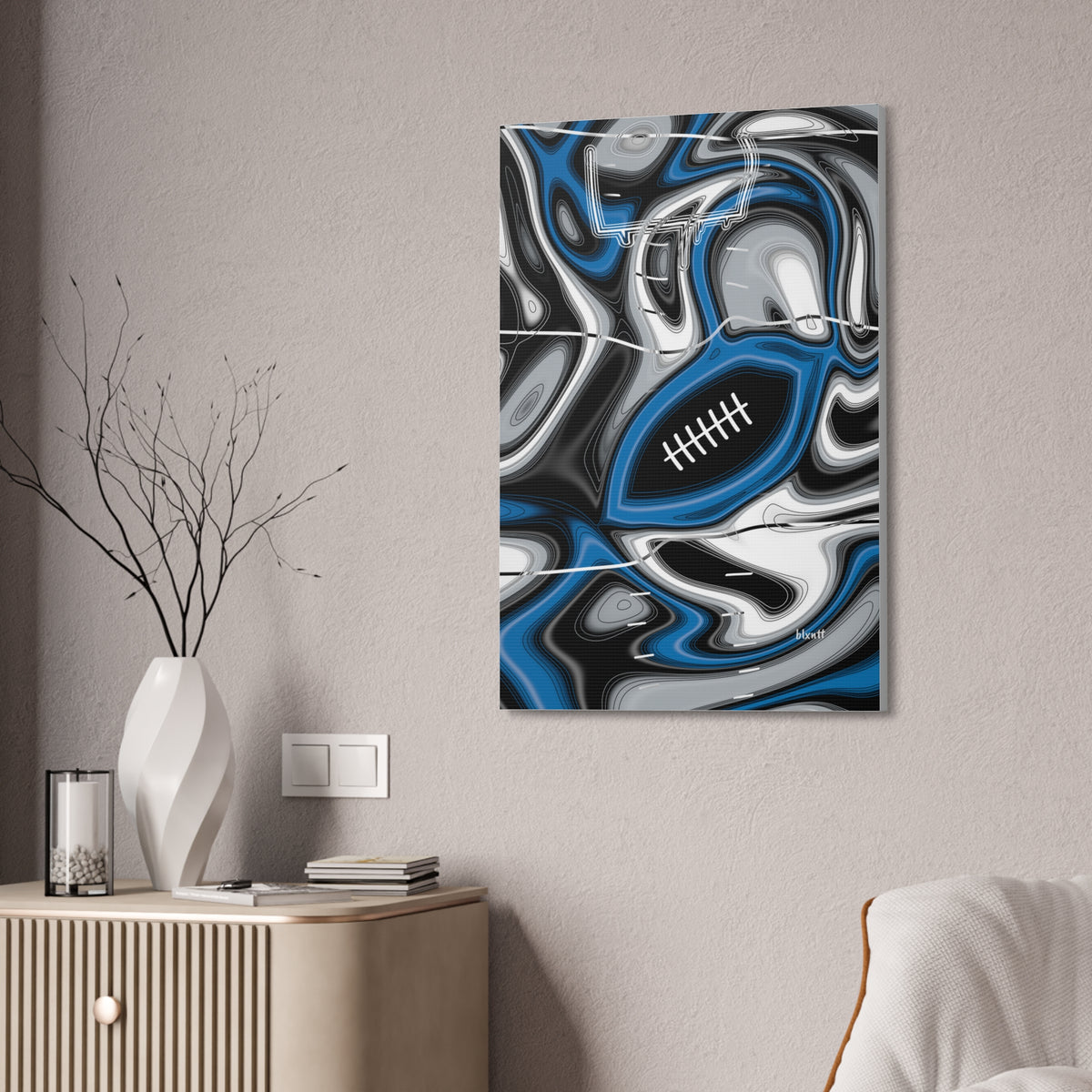 Bright Blue & Silver Trippy Football Glossy Canvas