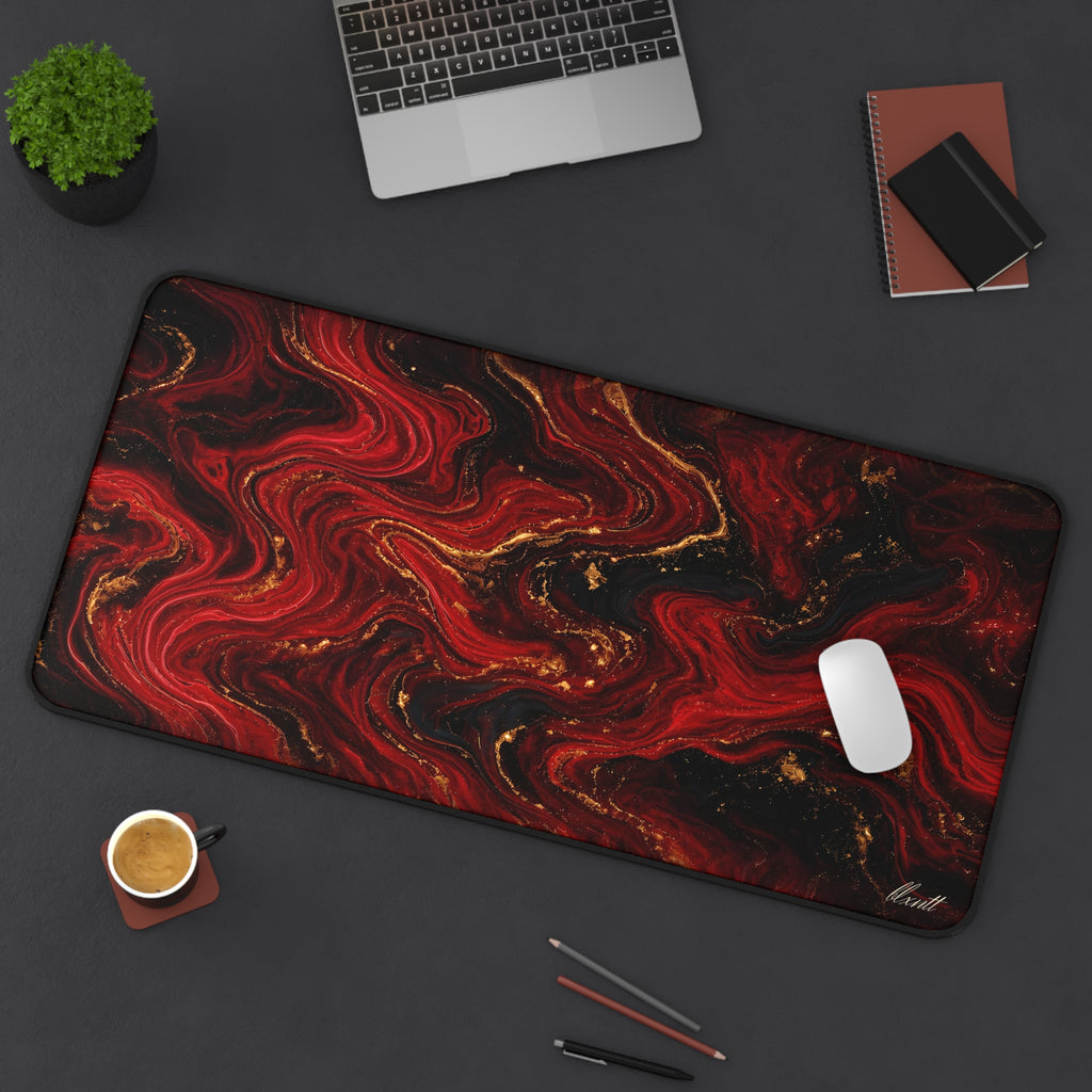 Red & Black Marble Desk Mat