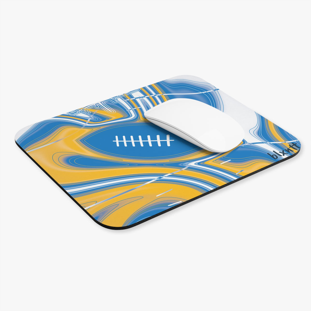 Powder Blue & Gold Trippy Football Mouse Pad