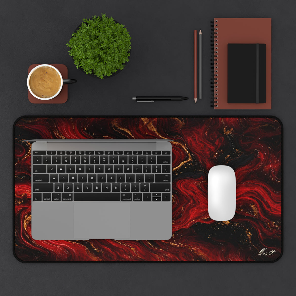 Red & Black Marble Desk Mat