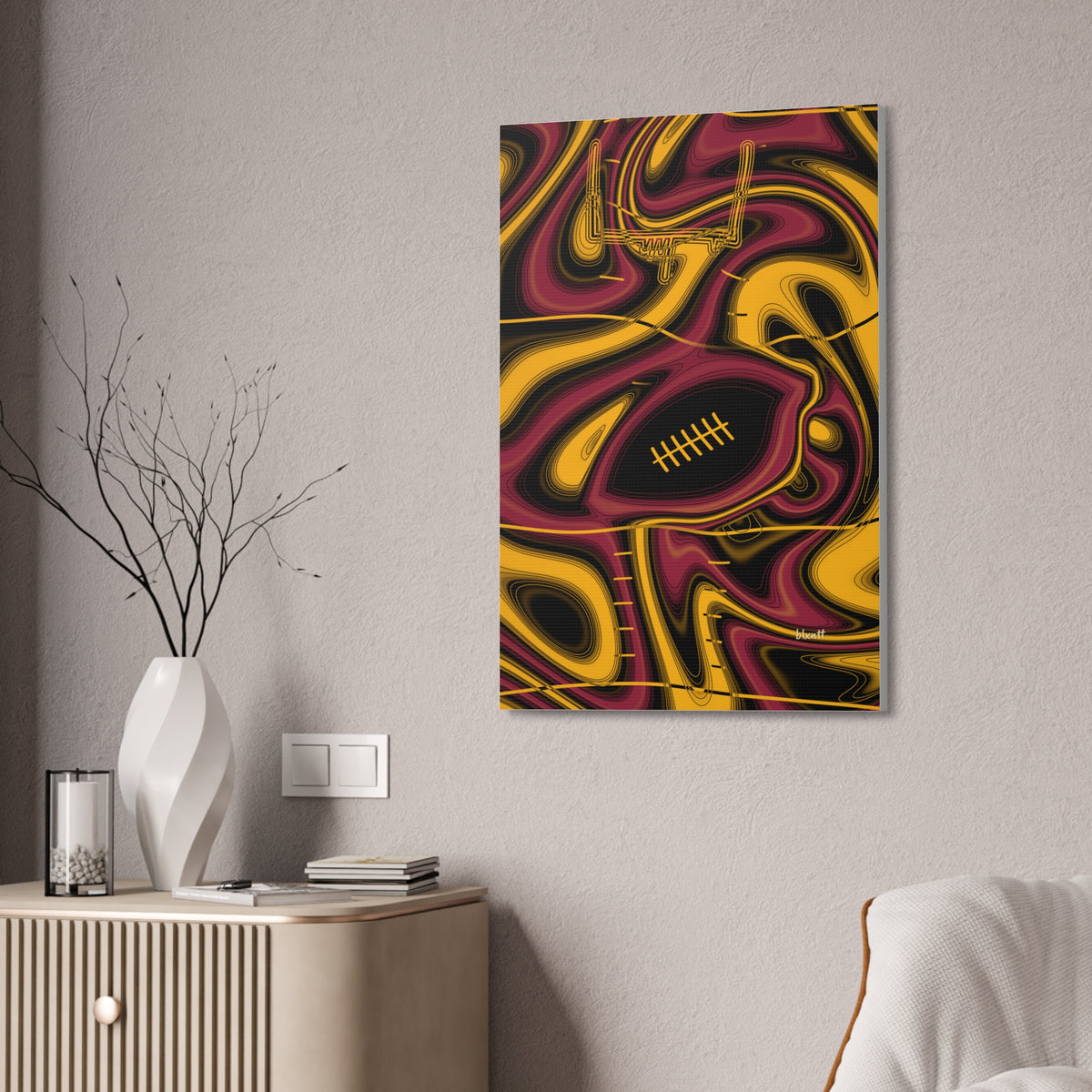 Cardinal Red, Black & Gold Trippy Football Glossy Canvas