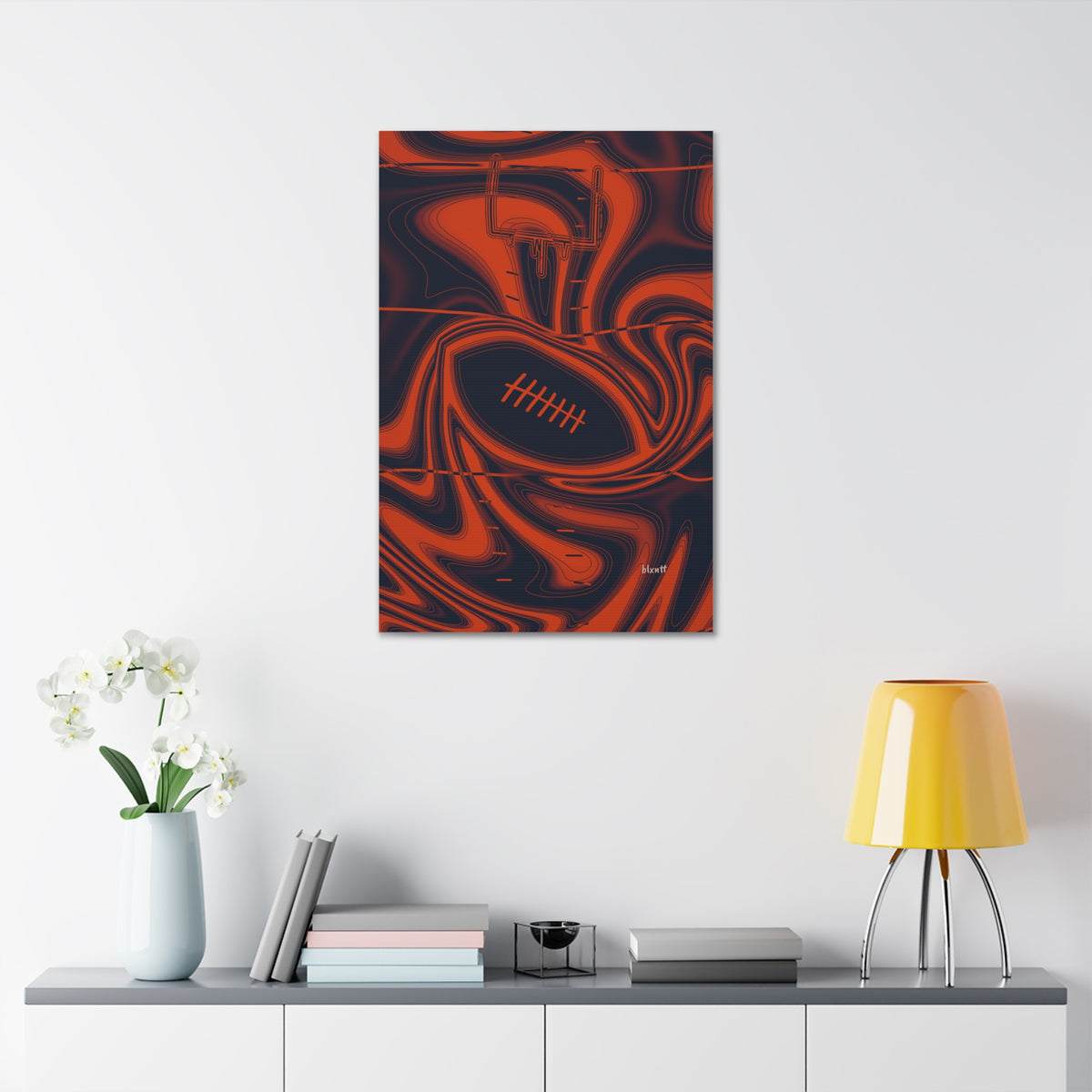 Navy & Orange Trippy Football Glossy Canvas