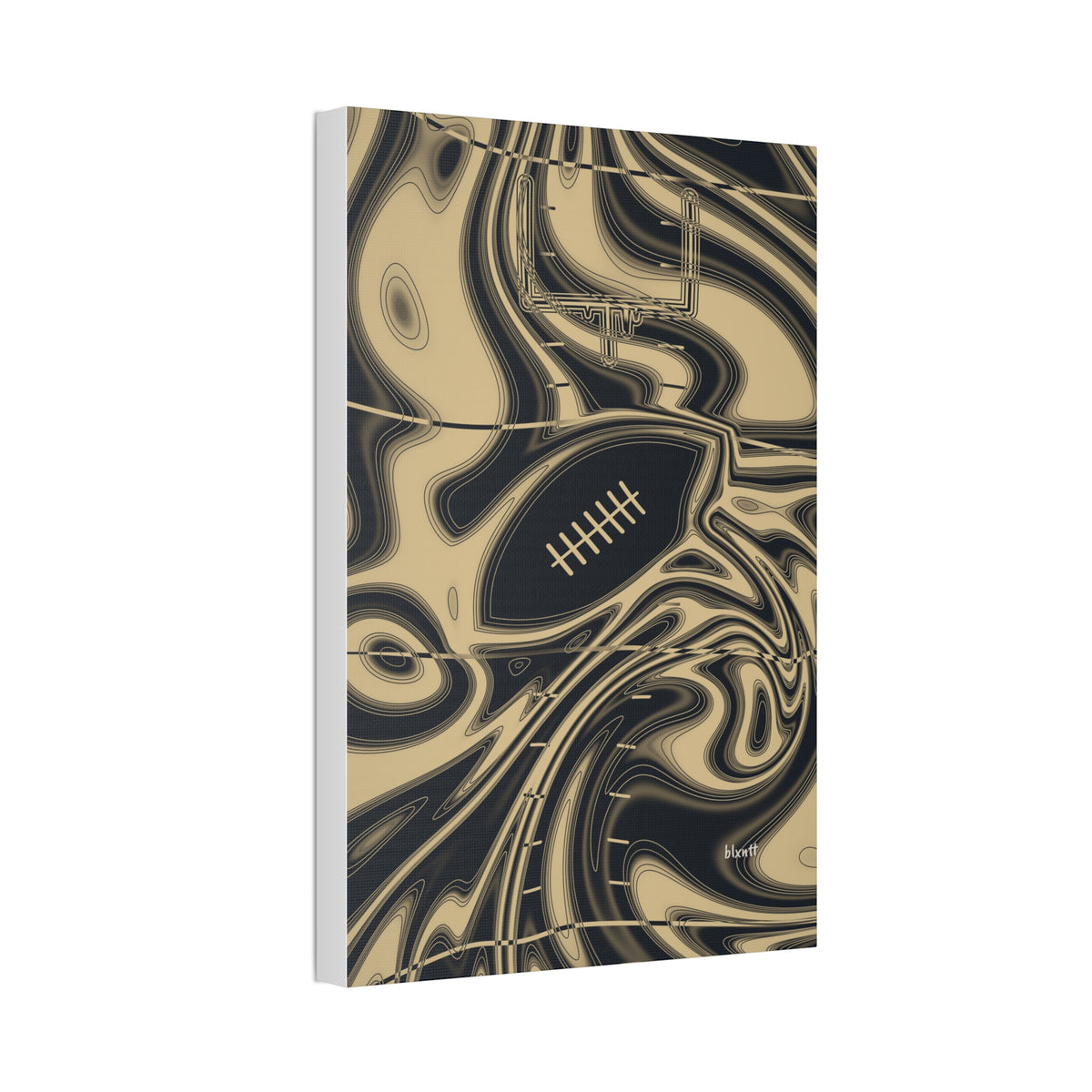 Old Gold & Black Trippy Football Glossy Canvas