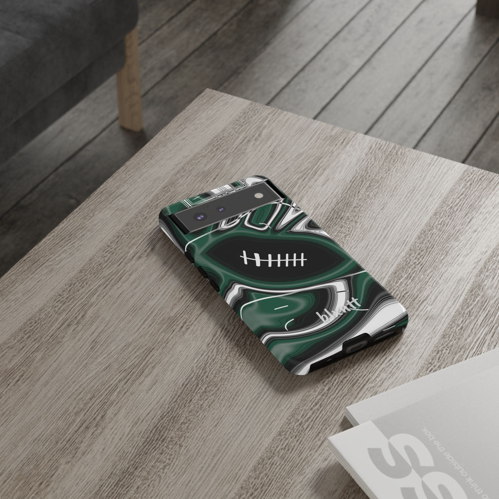 Hunter Green & White Trippy Football Phone Case
