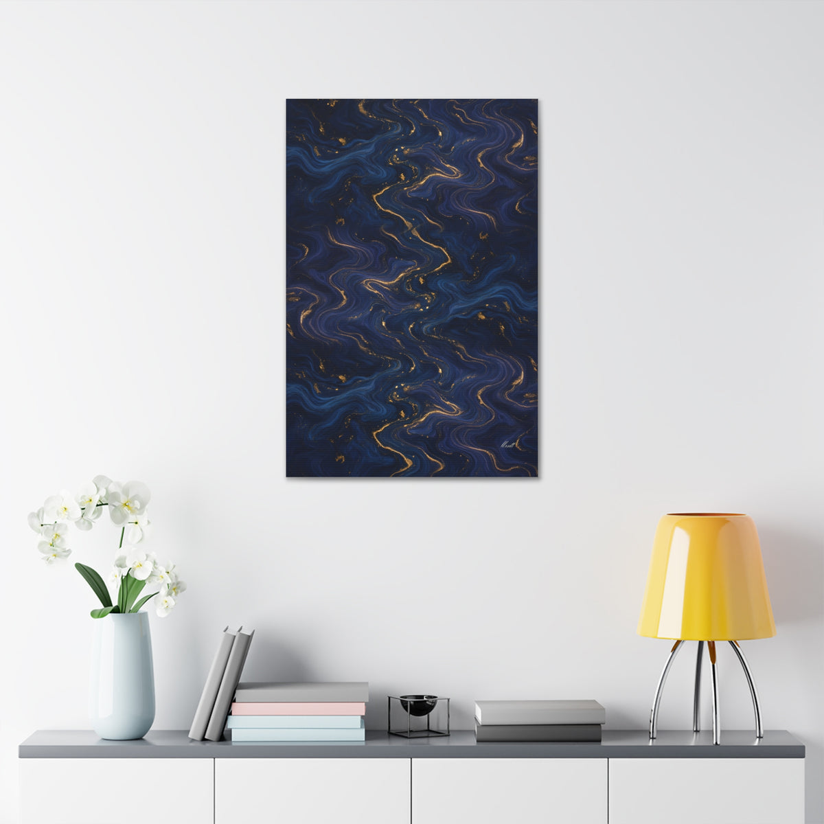 Navy & Gold Marble Glossy Canvas