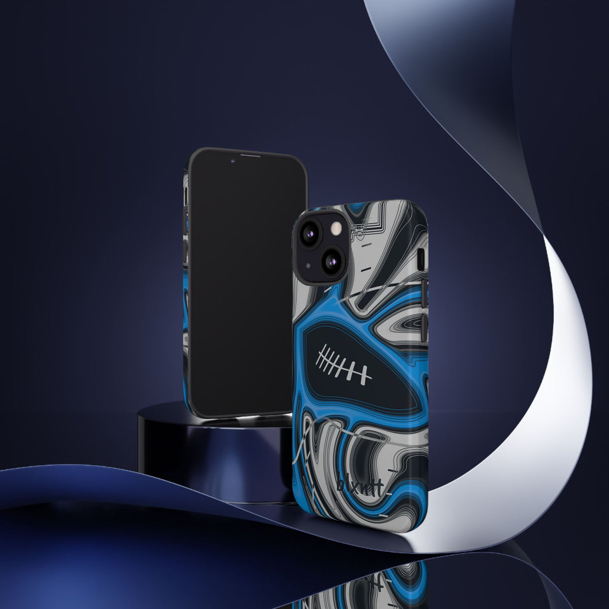 Sky Blue, Black & Silver Trippy Football Phone Case