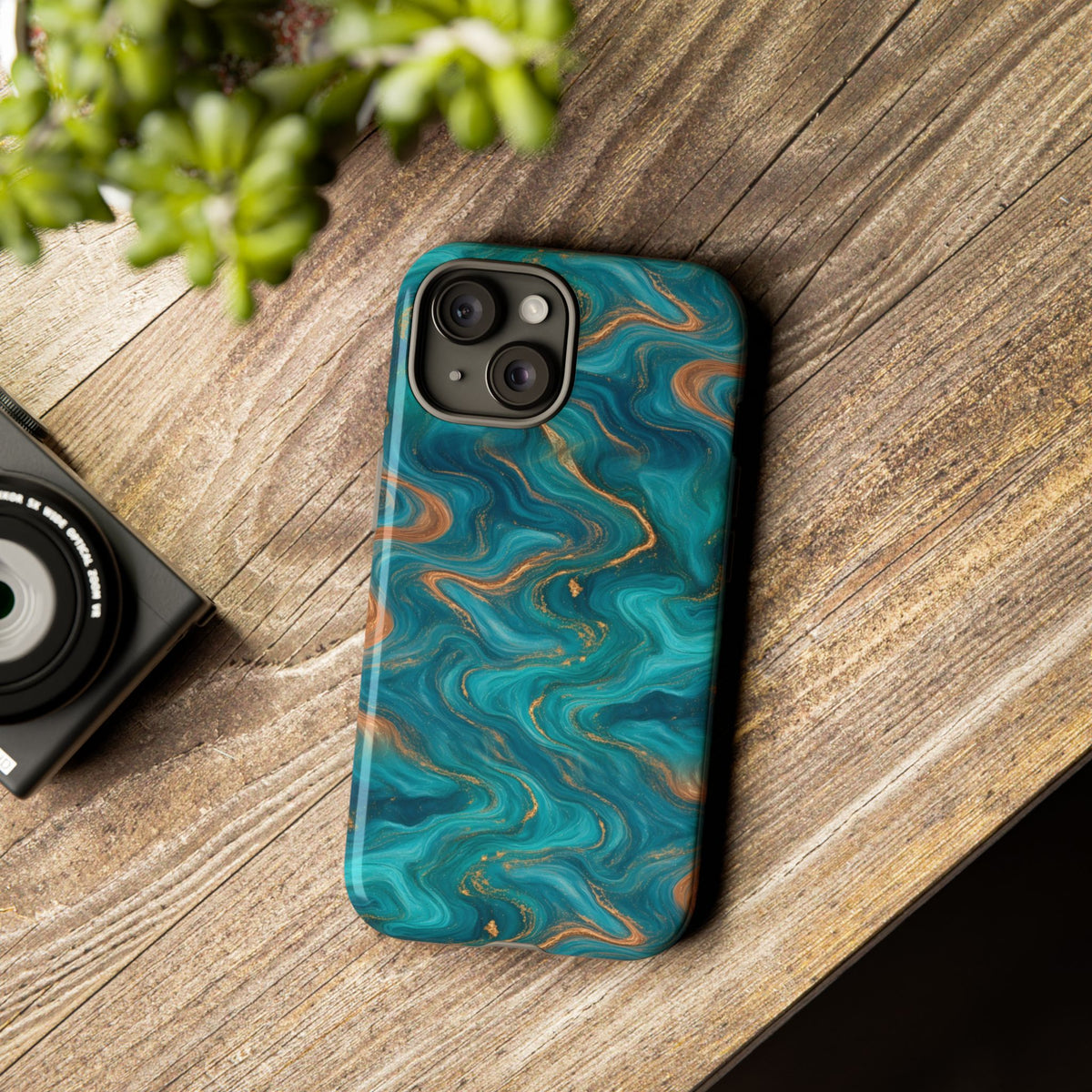 Turquoise & Copper Marble Phone Case