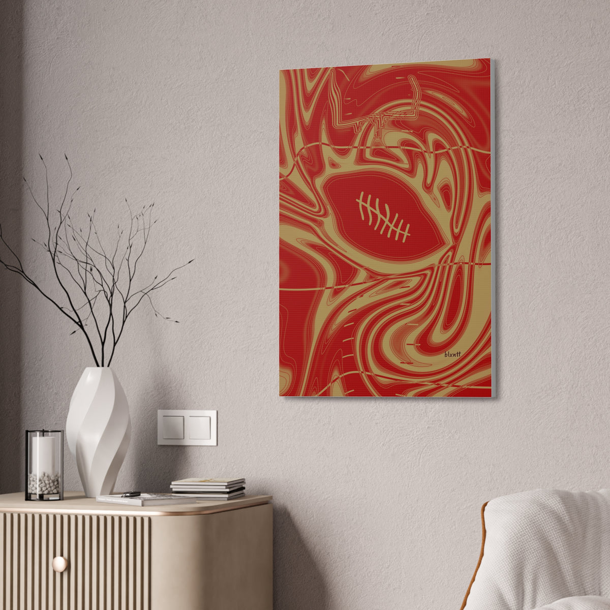 Scarlet & Gold Trippy Football Glossy Canvas