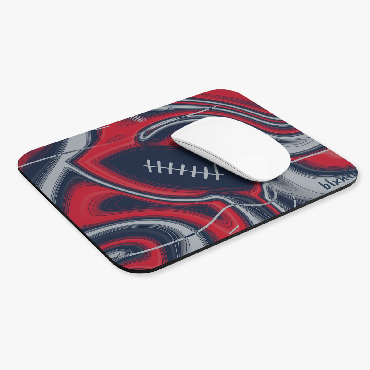 Navy, Red & Silver Trippy Football Mouse Pad