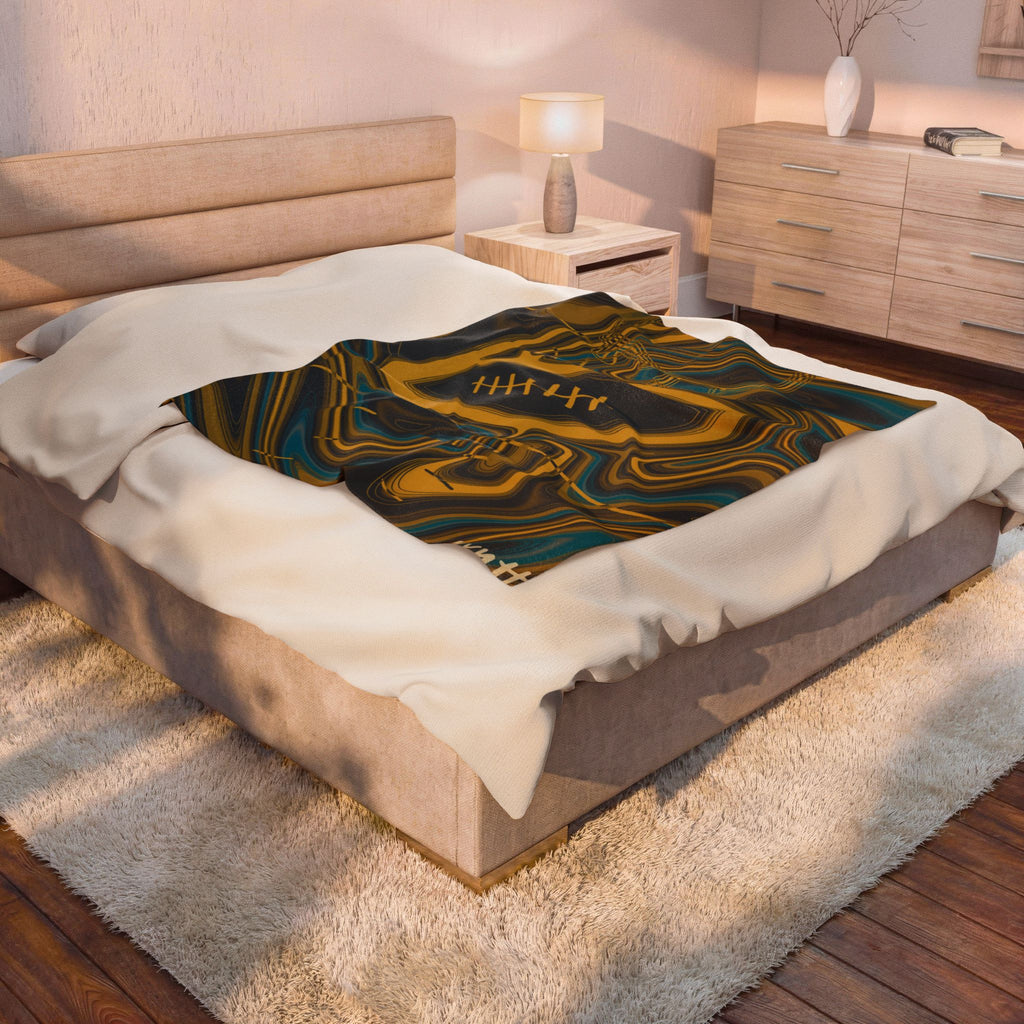 Black, Gold & Teal Trippy Football Blanket