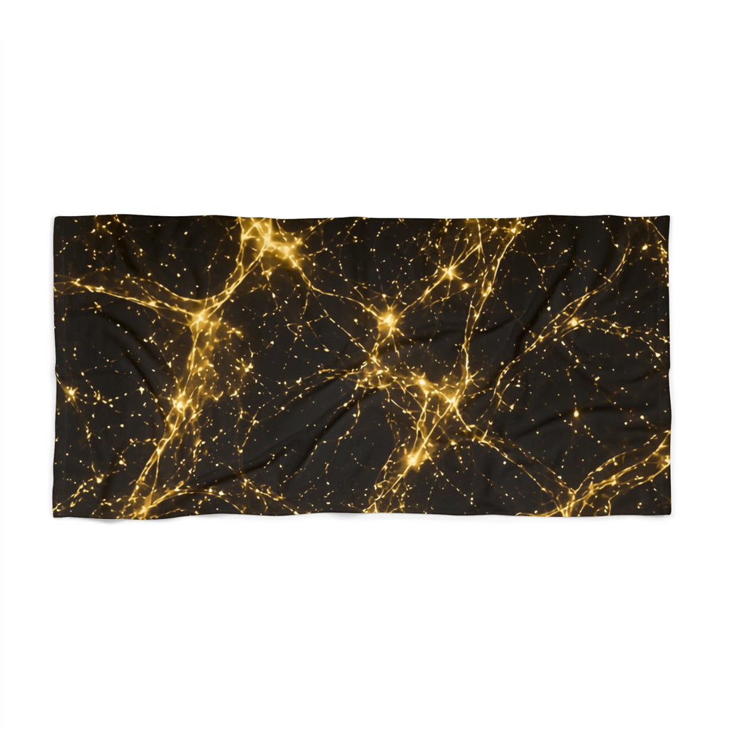 Neon Mycelium - Gold Filigree Beach Towel