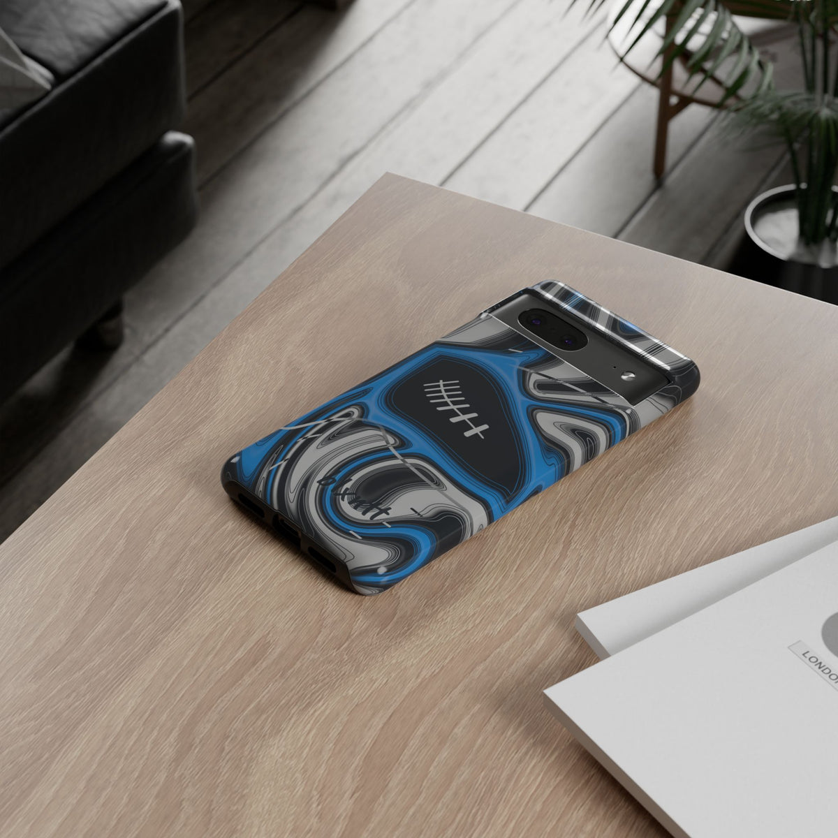Sky Blue, Black & Silver Trippy Football Phone Case
