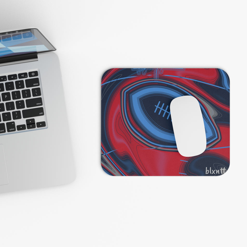 Navy, Light Blue & Red Trippy Football Mouse Pad