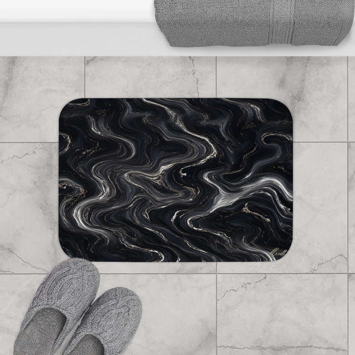 Black & Silver Marble Bath Mat