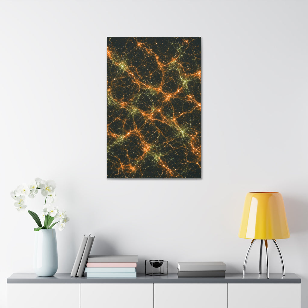 Neon Mycelium - Electric Tangerine Teal Glossy Canvas