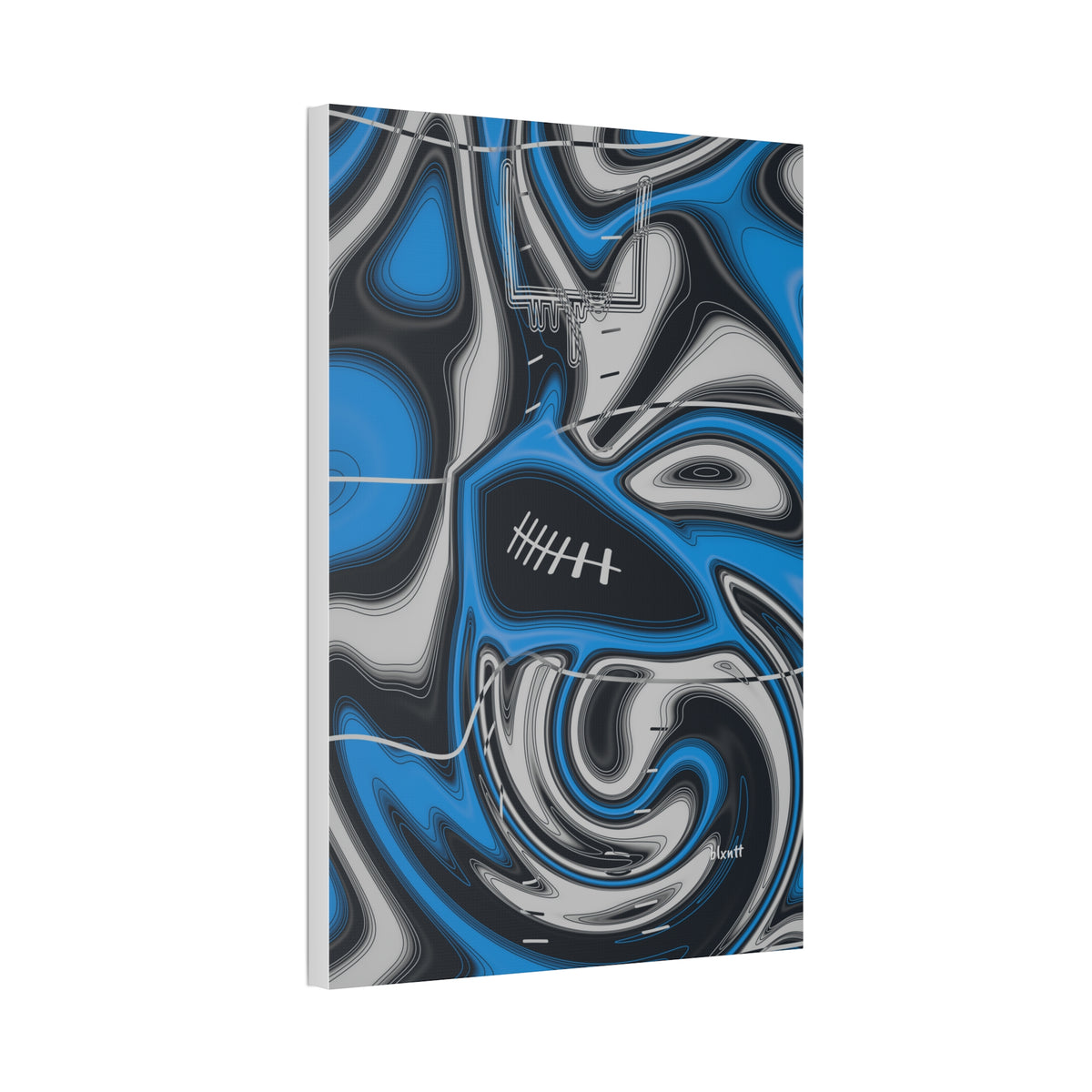 Sky Blue, Black & Silver Trippy Football Glossy Canvas