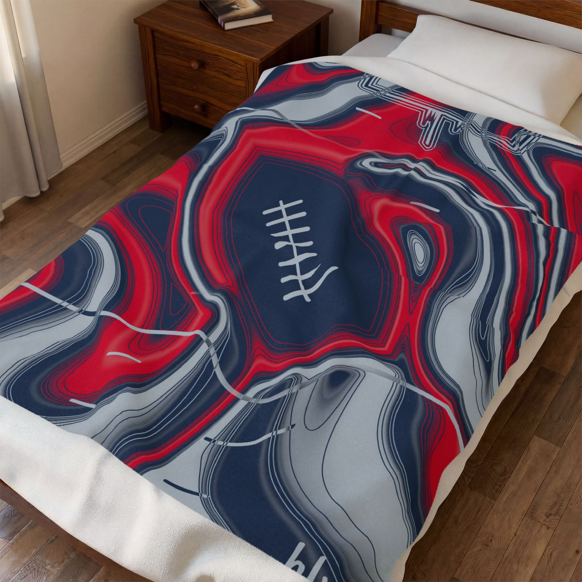 Navy, Red & Silver Trippy Football Blanket
