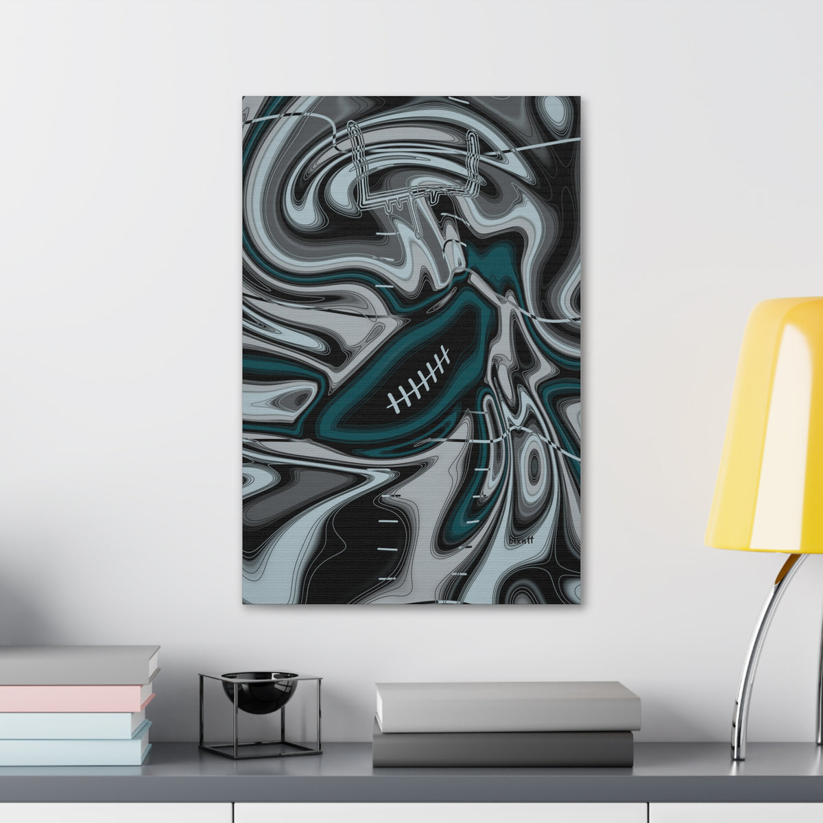 Midnight Green & Silver Trippy Football Glossy Canvas