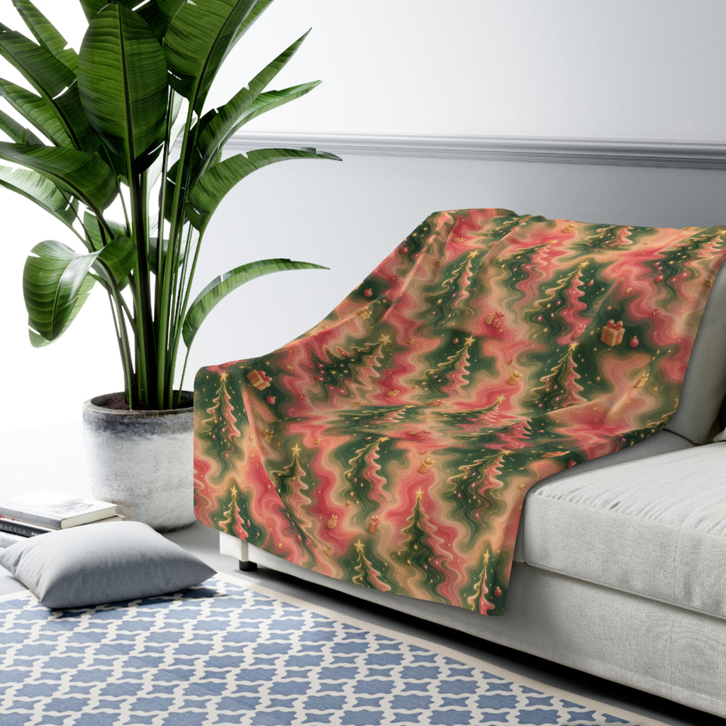 Trees Trippy Christmas Sherpa Blanket