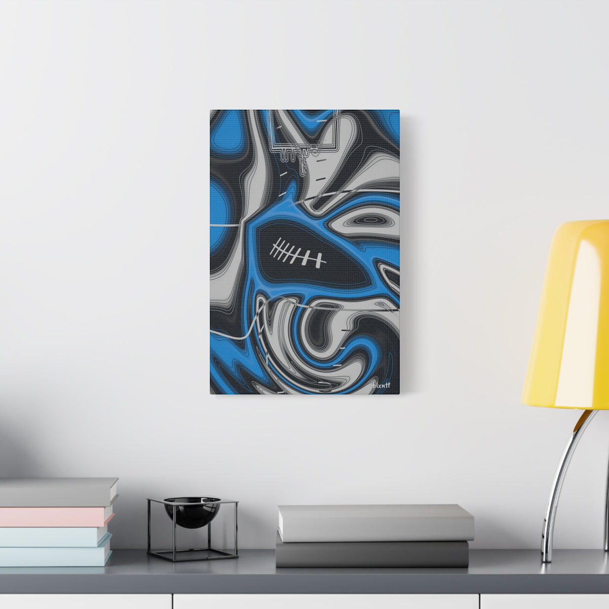 Sky Blue, Black & Silver Trippy Football Canvas