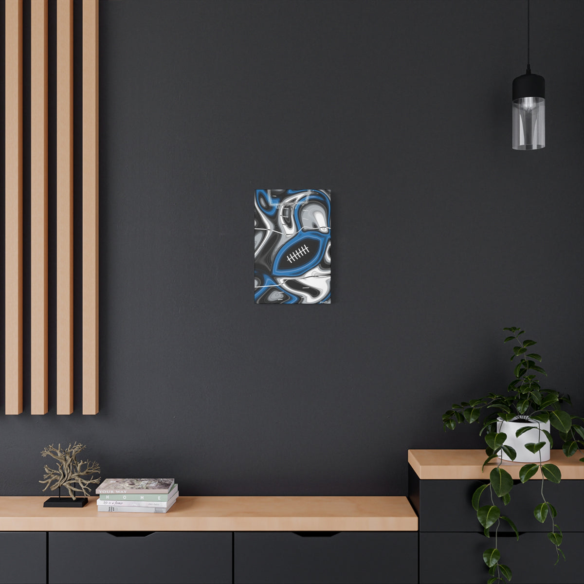 Bright Blue & Silver Trippy Football Canvas