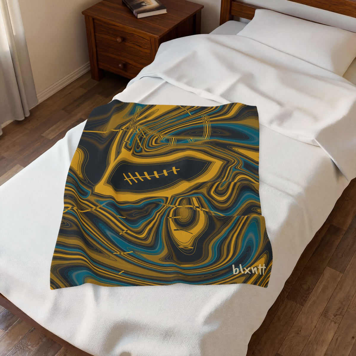 Black, Gold & Teal Trippy Football Blanket
