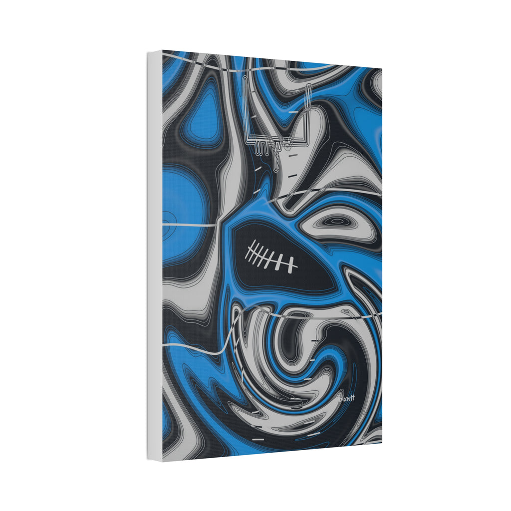Sky Blue, Black & Silver Trippy Football Glossy Canvas