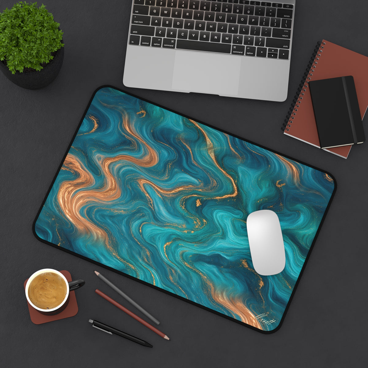 Turquoise & Copper Marble Desk Mat