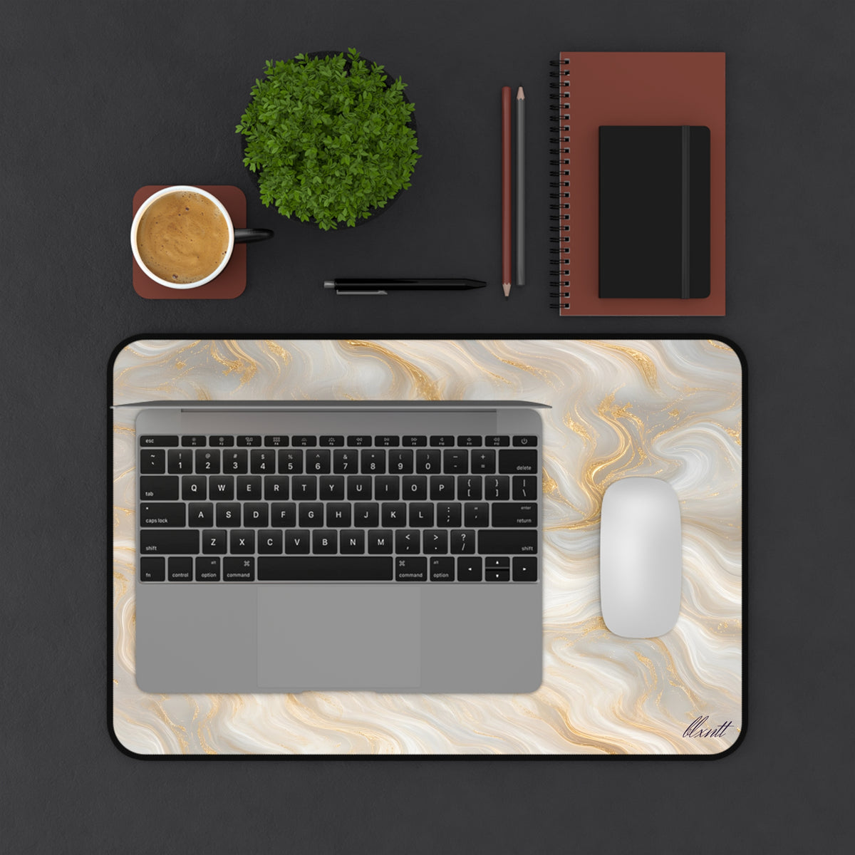 White & Gold Marble Desk Mat
