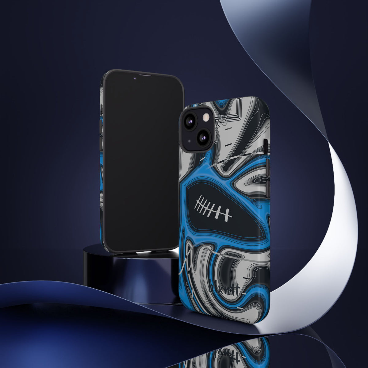 Sky Blue, Black & Silver Trippy Football Phone Case