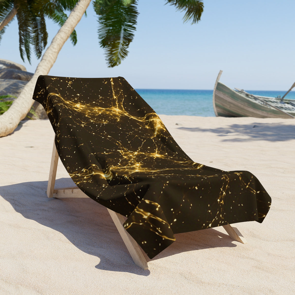 Neon Mycelium - Gold Filigree Beach Towel