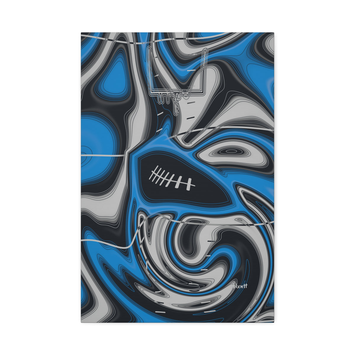 Sky Blue, Black & Silver Trippy Football Glossy Canvas
