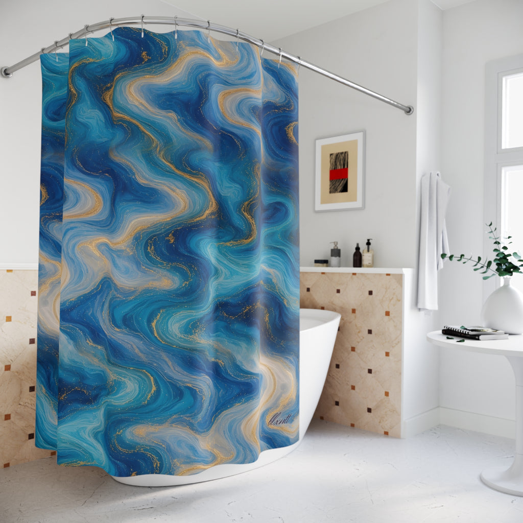 Ocean Blue Marble Shower Curtain