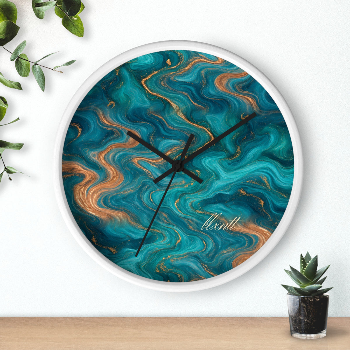 Turquoise & Copper Marble Wall Clock