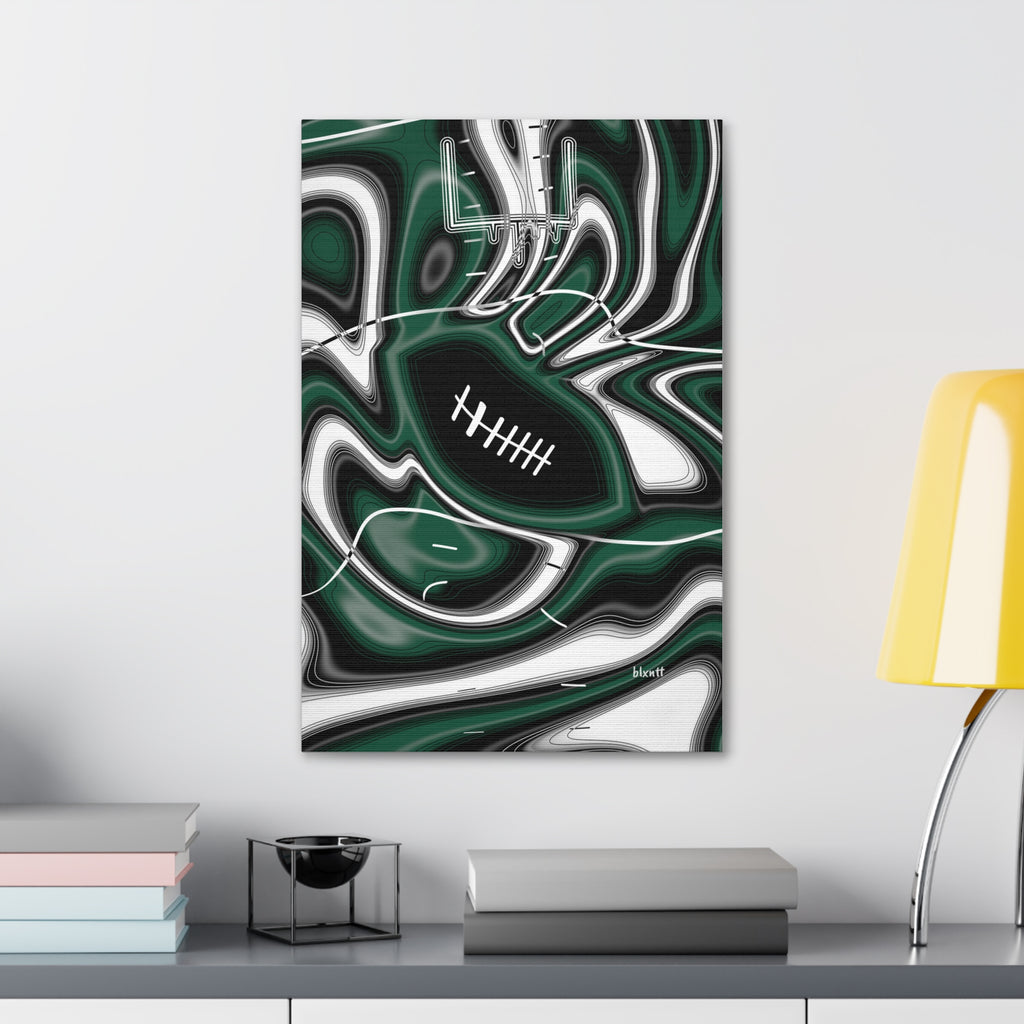 Hunter Green & White Trippy Football Glossy Canvas