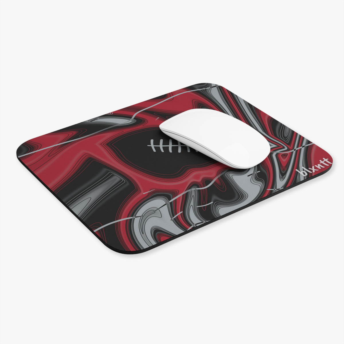Red, Black & Silver Trippy Football Mouse Pad