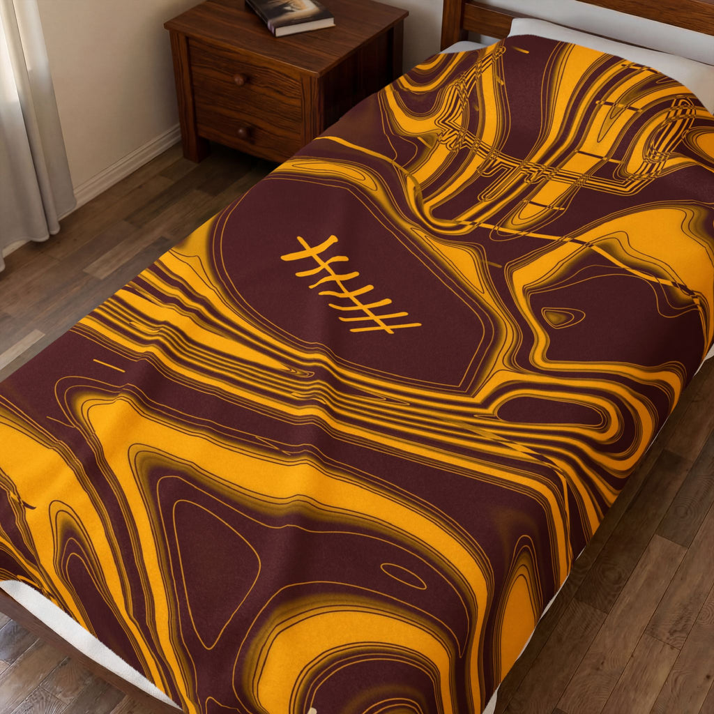Burgundy & Gold Trippy Football Blanket