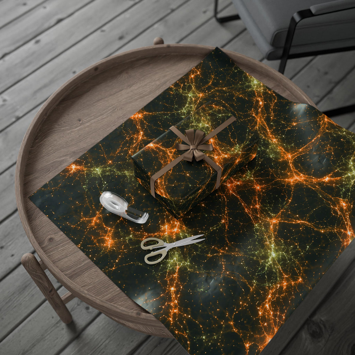 Neon Mycelium - Electric Tangerine Teal Wrapping Paper