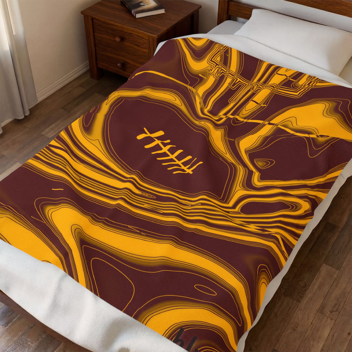Burgundy & Gold Trippy Football Blanket