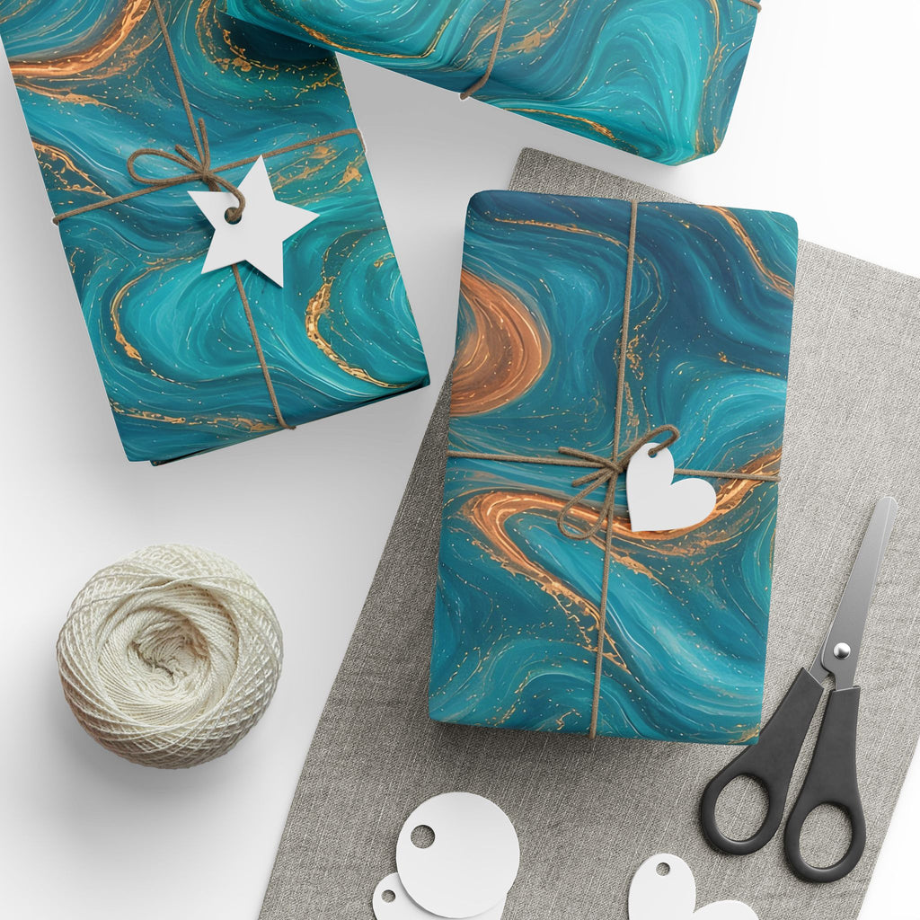 Turquoise & Copper Marble Wrapping Paper