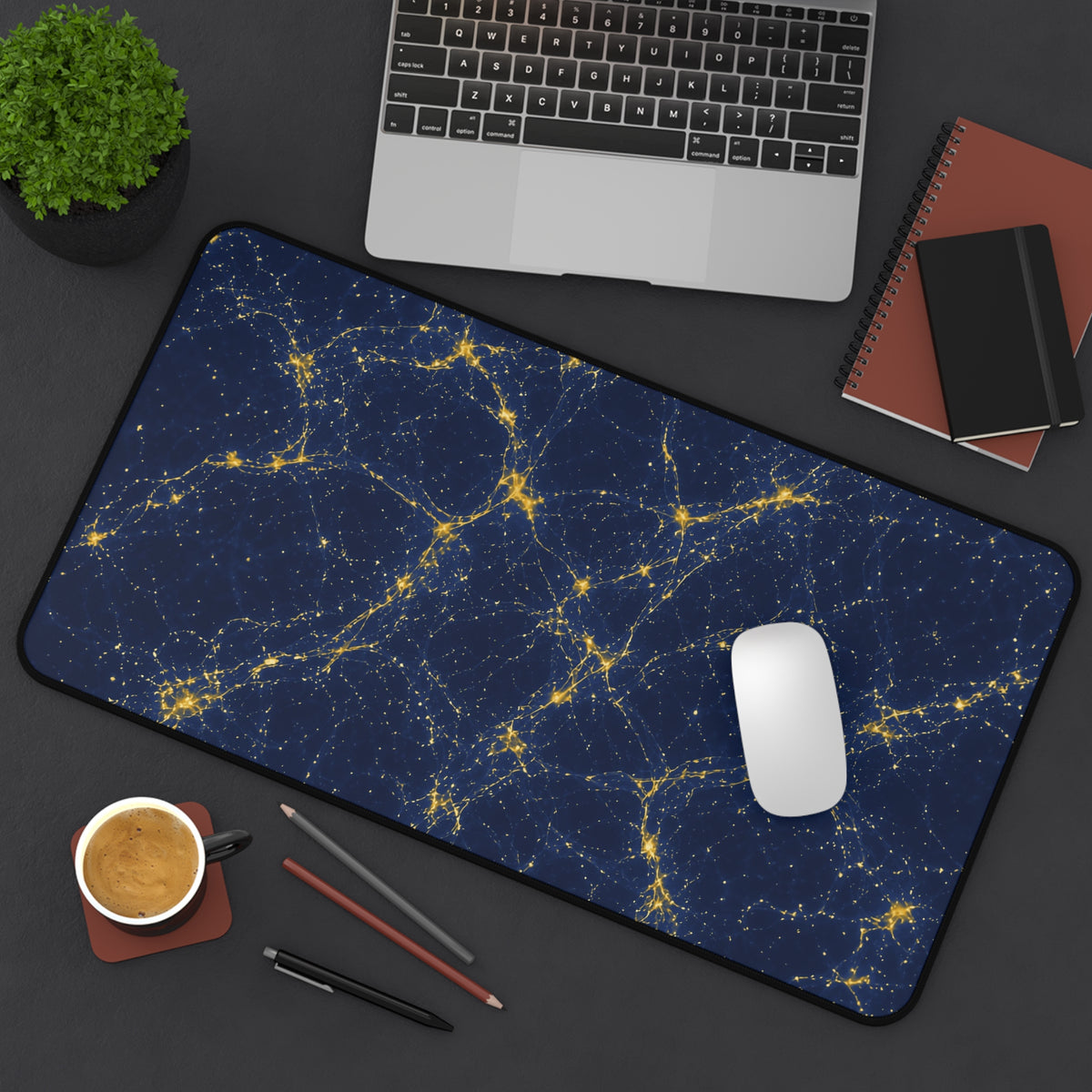 Neon Mycelium - Mustard Navy Desk Mat