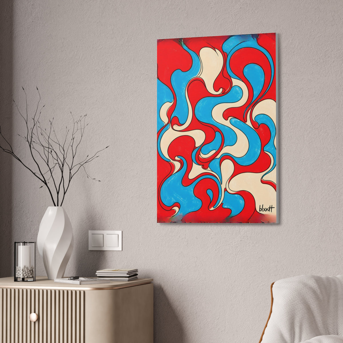 Fillmore Flow - Red, Cyan & Cream Glossy Canvas