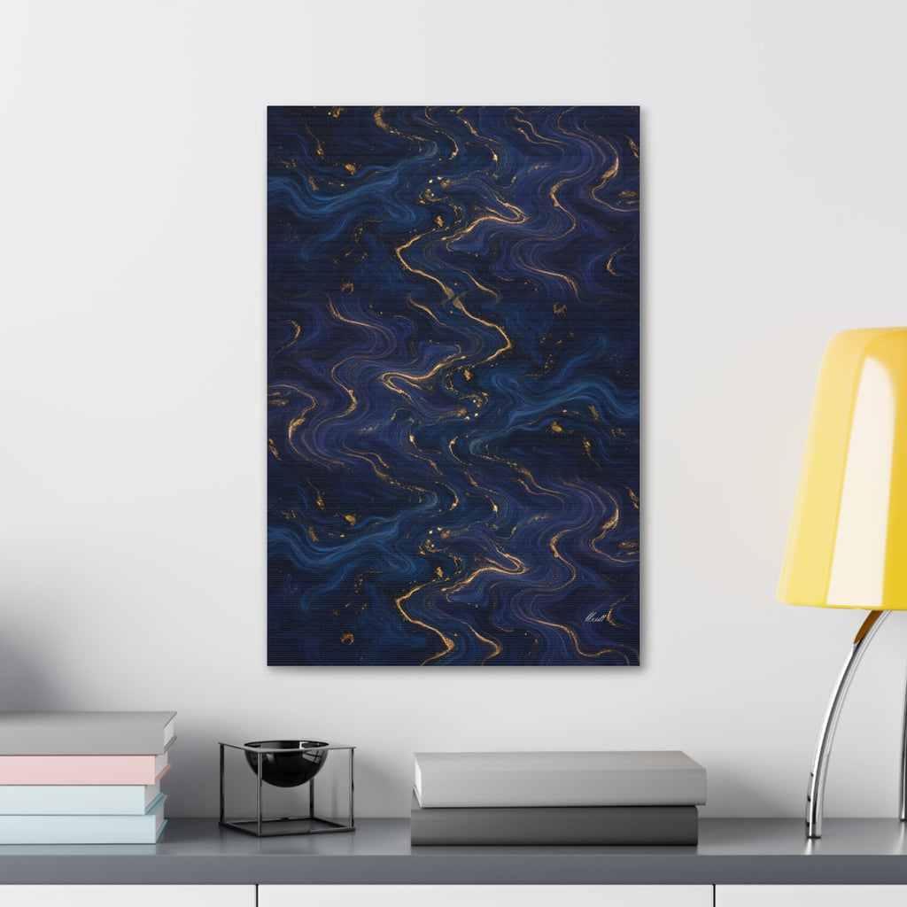 Navy & Gold Marble Glossy Canvas