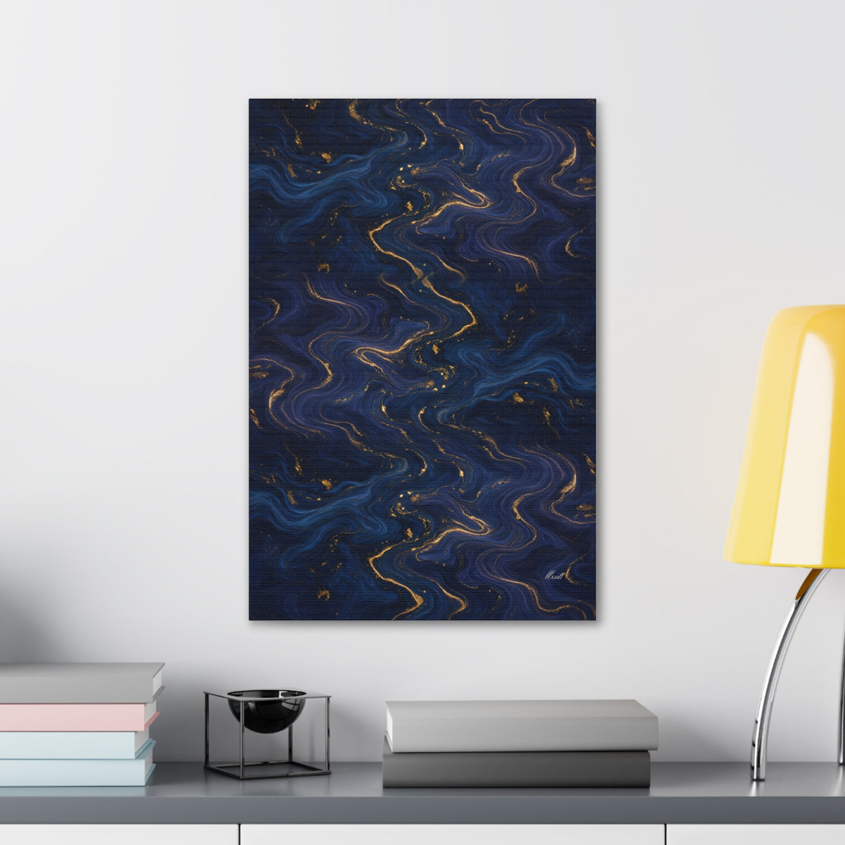 Navy & Gold Marble Glossy Canvas
