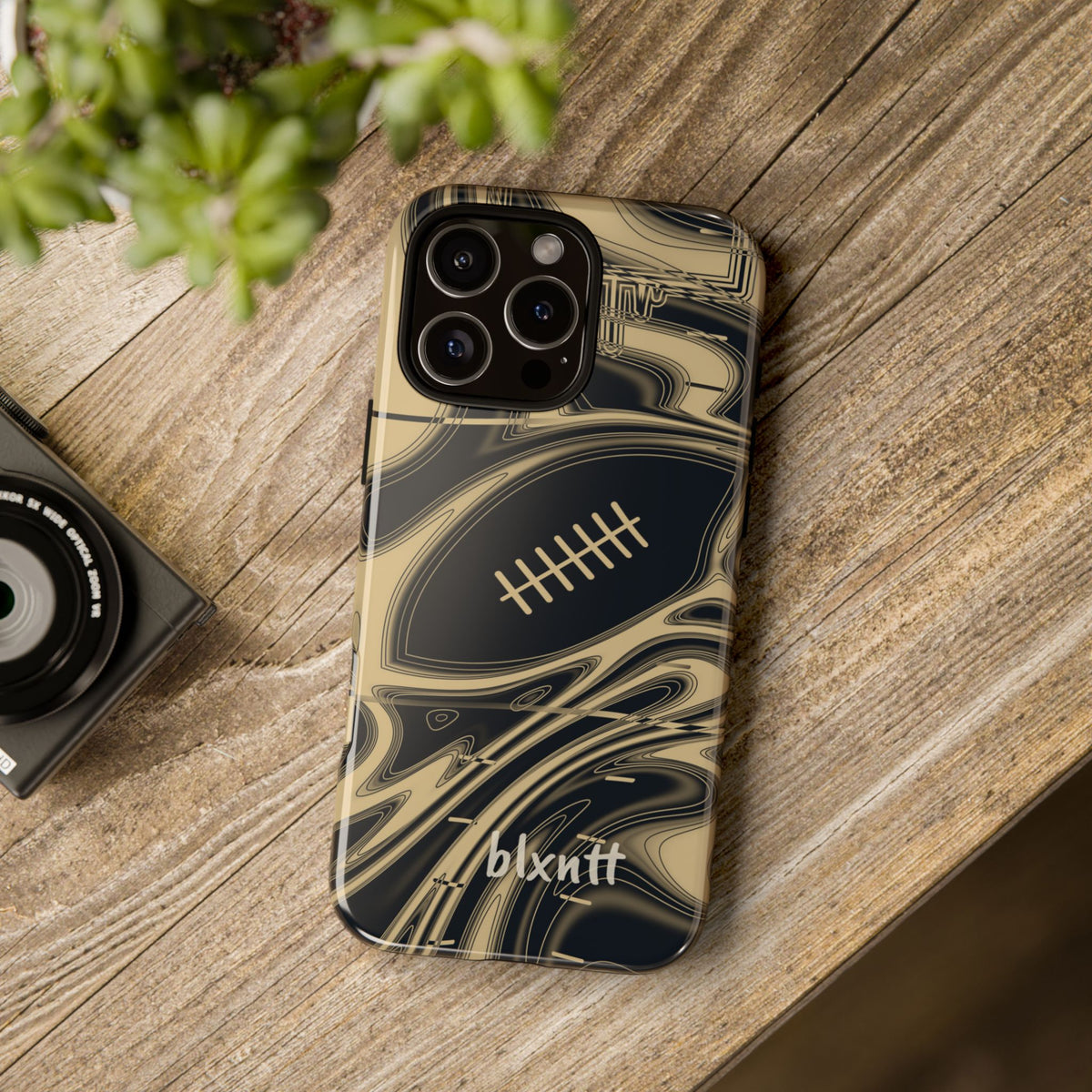 Old Gold & Black Trippy Football Phone Case