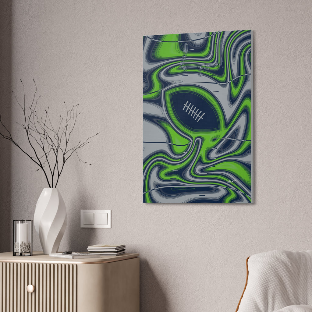 Navy & Neon Green Trippy Football Glossy Canvas
