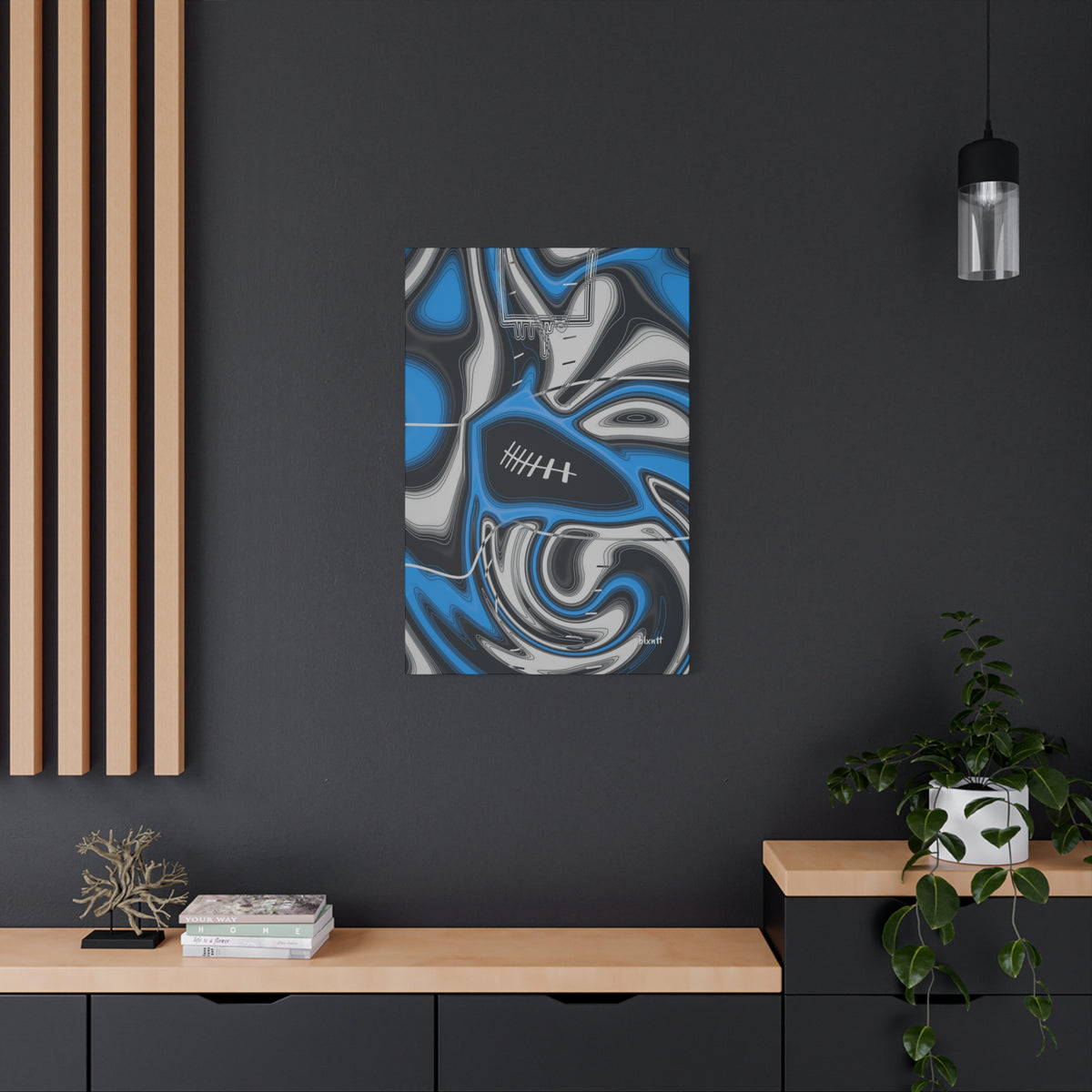 Sky Blue, Black & Silver Trippy Football Canvas