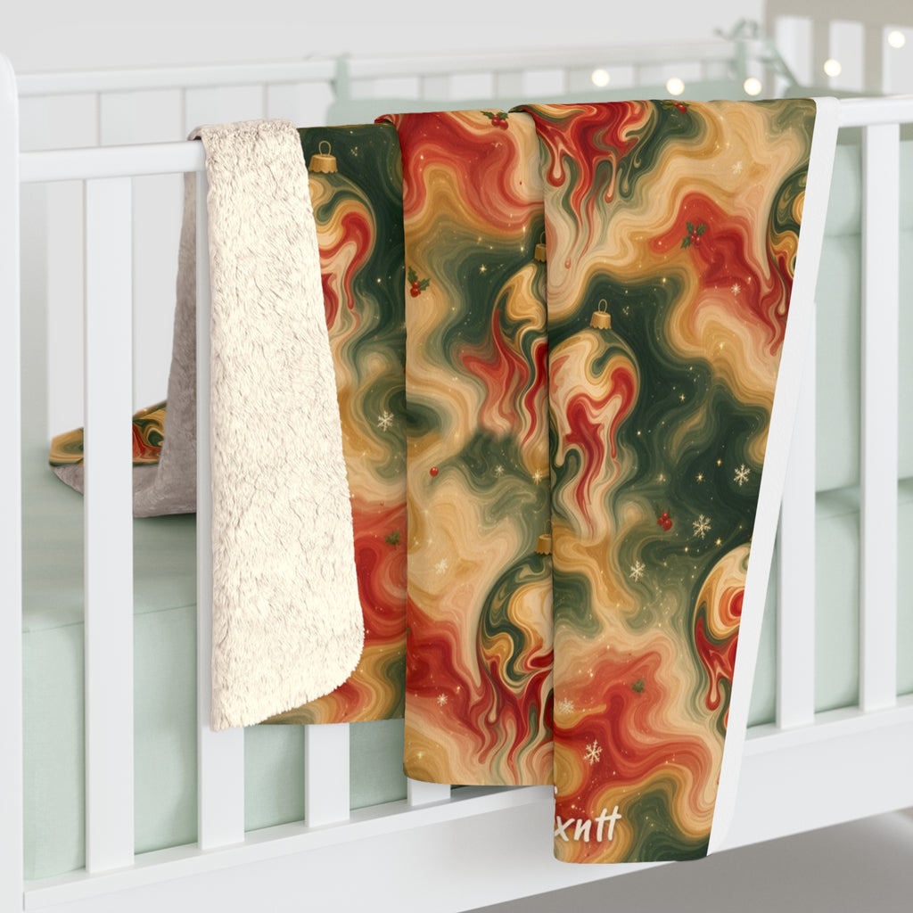 Melting Ornaments Trippy Christmas Sherpa Blanket