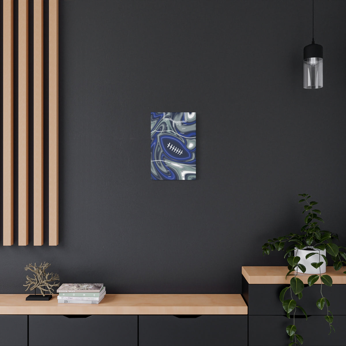 Royal Blue, Navy & Silver Trippy Football Canvas